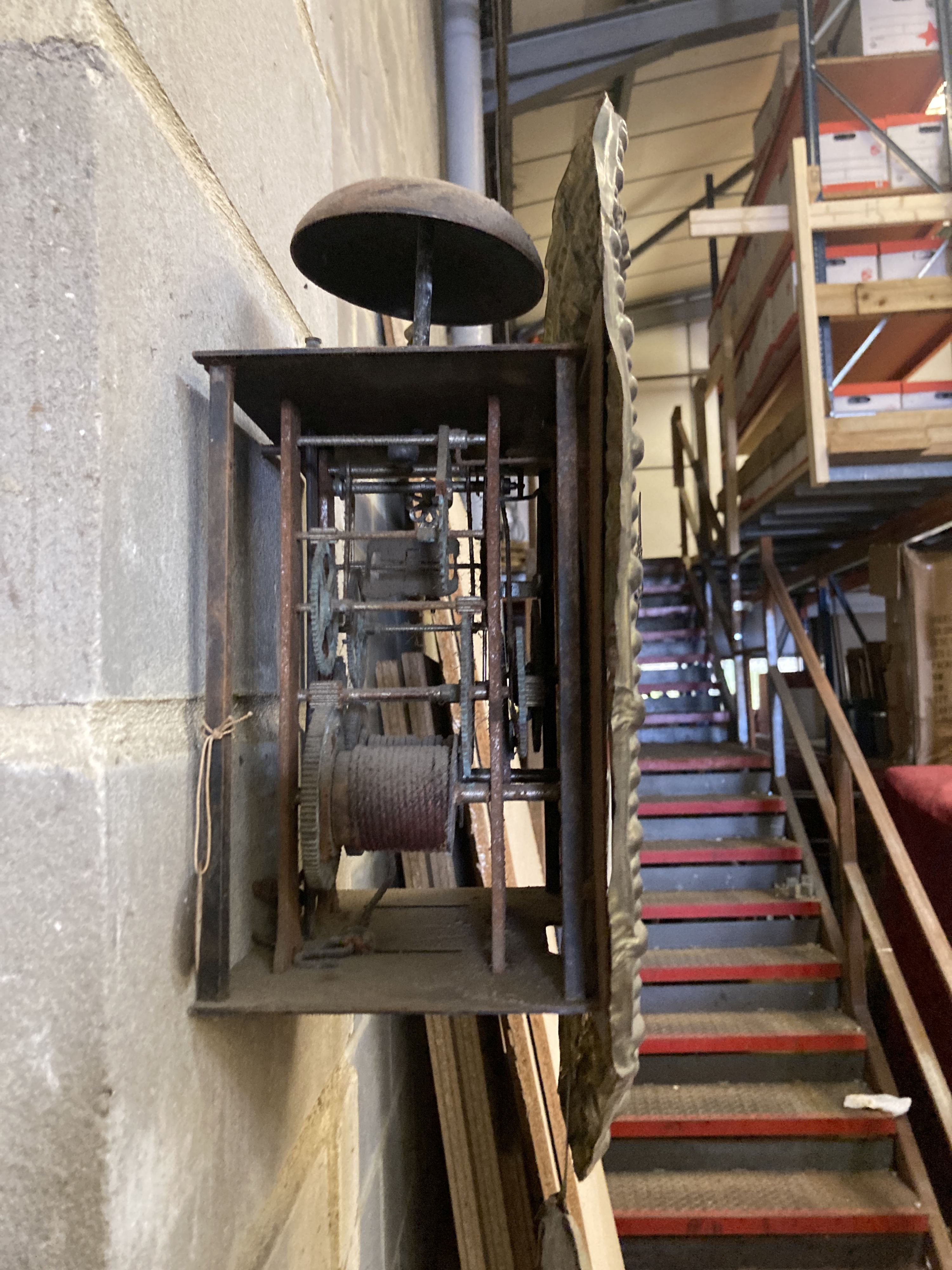 A 19th century French longcase clock dial and pendulum, dial 24cm diameter